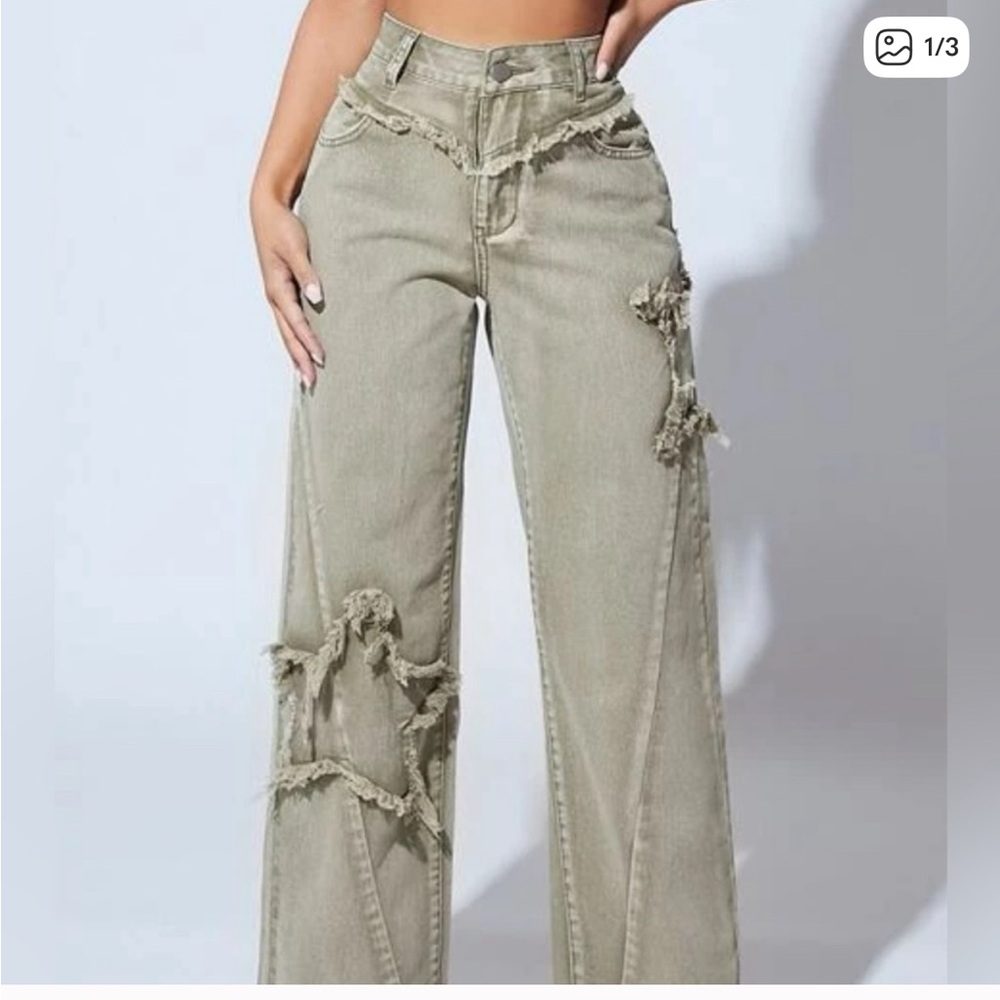 Shein star pattern army green high waisted jeans great